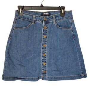 Women's Wax Jean M Button Fly Mini Skirt Denim Summer Festival